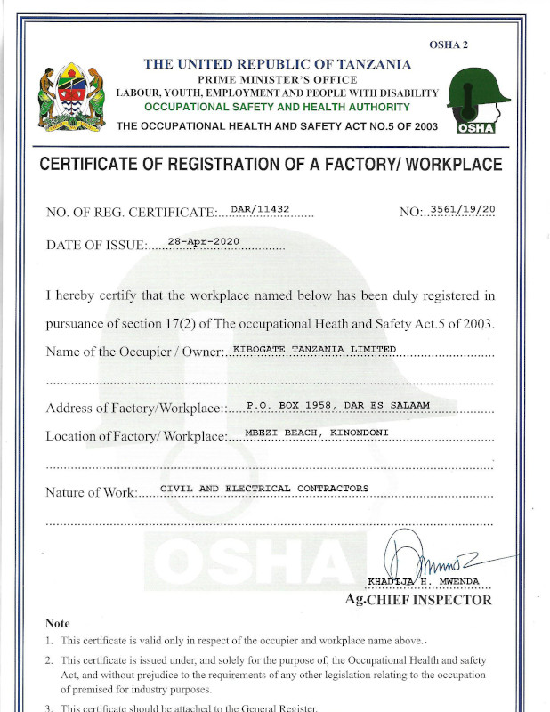 OSHA certificate